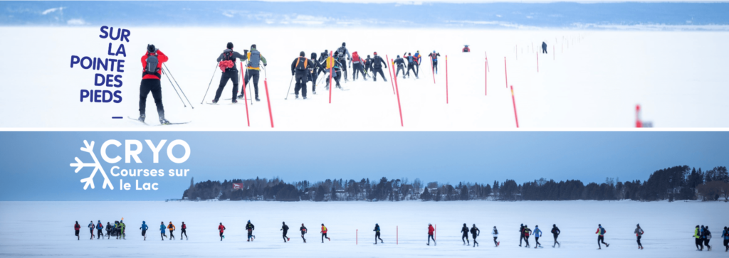 Courses CRYO 2023, coureurs et skieurs sur le lac Saint-Jean